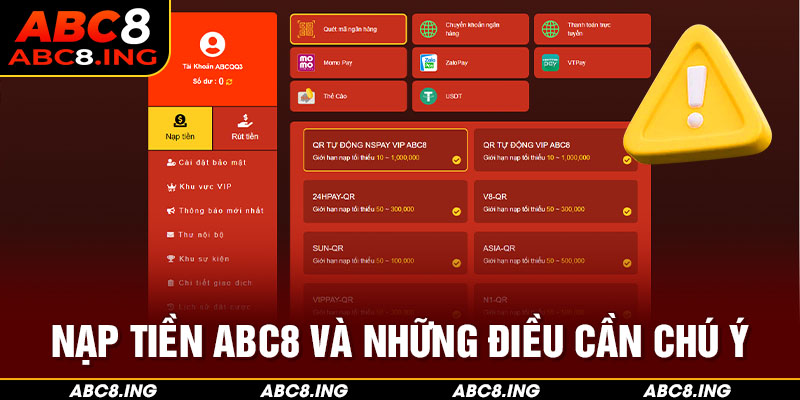 Nạp tiền ABC8 và những điều cần chú ý